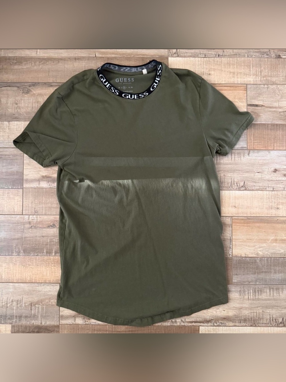 GUESS Men's Short Sleeve Tee in Olive Green with Branded Collar